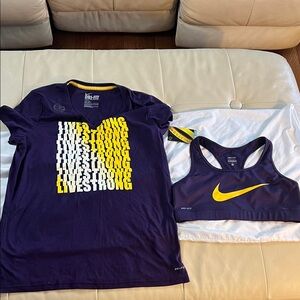 Nike Ladies Purple Tee and sports bra with Yellow Graphic